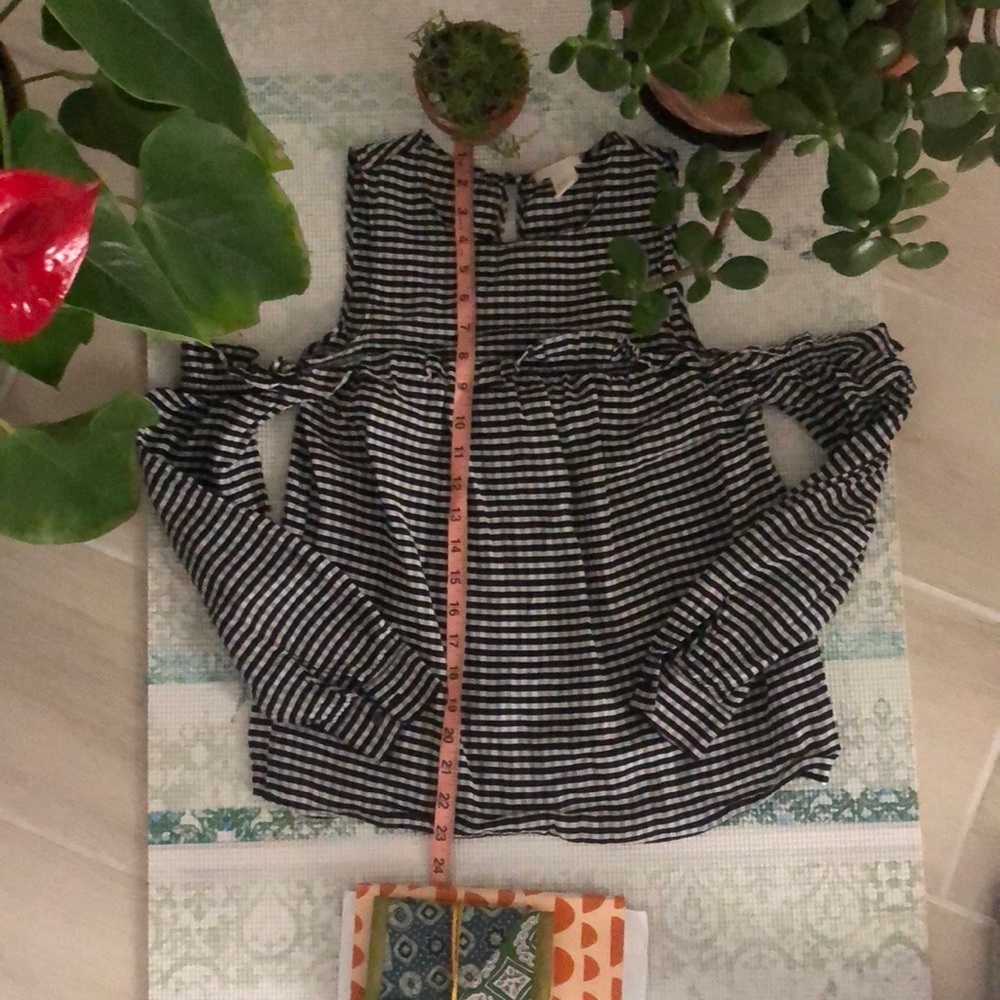 Cold shoulder plaid blouse